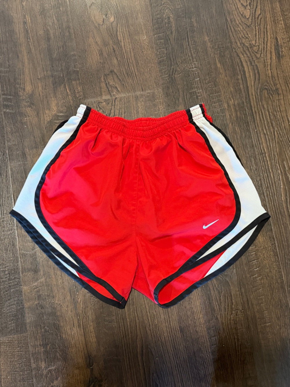 Nike Women's Red Athletic Shorts with White and Black Trim